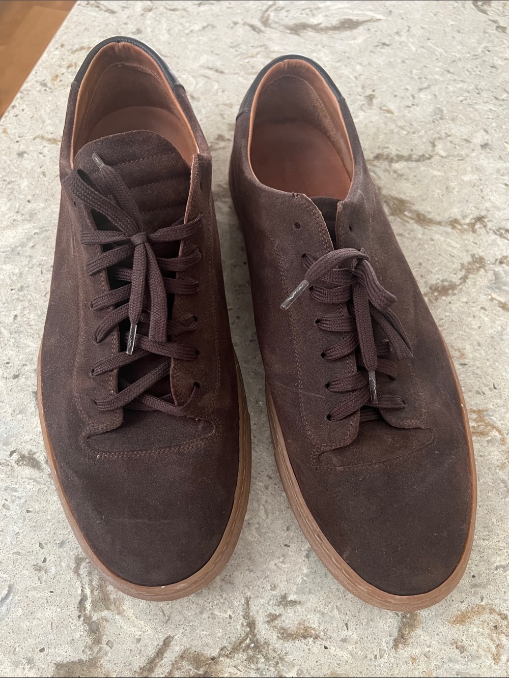Men's Dark Brown Suede Low-Top Sneakers